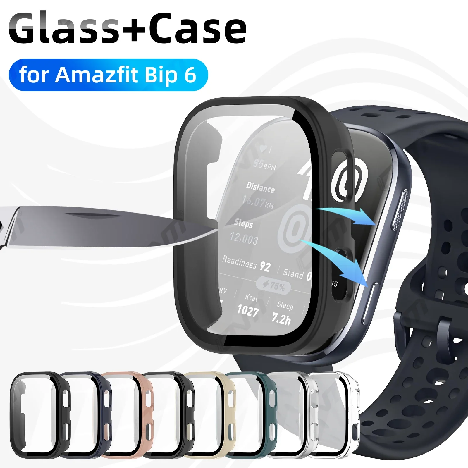 Glass+Case for Amazfit Bip 6 Tempered Glass Screen Protector & Hard PC Protective Bumper for Amazfit Bip6 Accessories