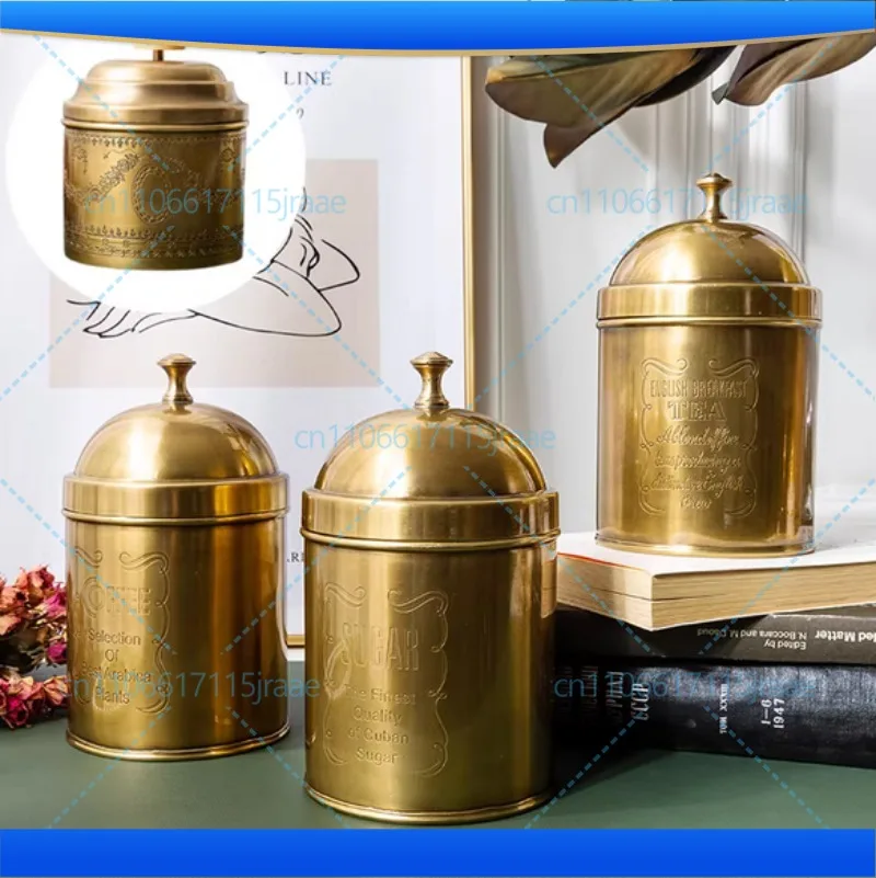 Copper High-end Storage Tank Handmade Brass Carved Sugar Box Coffee Sugar Tea Tank Retro Househould Mason Candle Jars with Lid