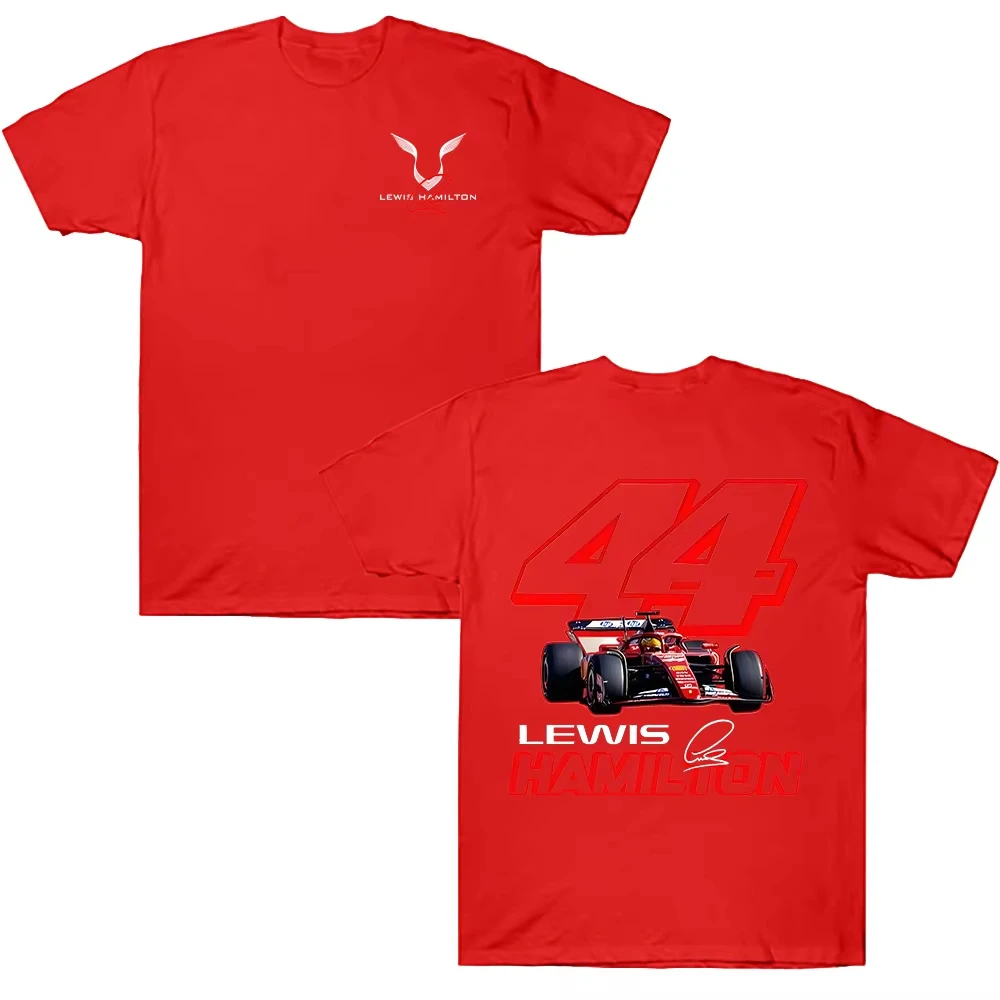 White Model Lewis Hamilton Racing Car 44 Number T-Shirt Cotton Graphic Tee Men Women Summer Streetwear - view 3