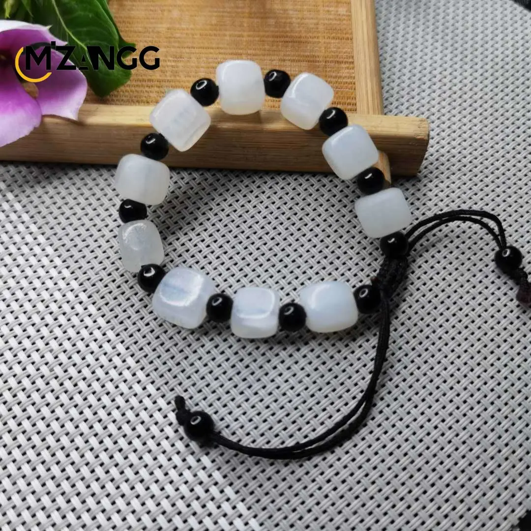 Natural Chinese White Jade Qingyu Bracelet Small Square Hand String Fashion Charm Jewelry Lucky Mascot Men's and Women's Gifts