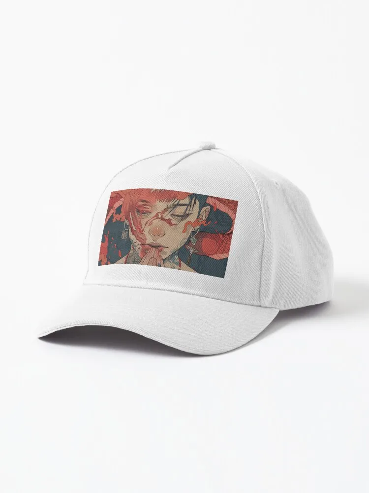 Red Rebellion's Embrace: Anime-Inspired Illustration Cap  Retro Washed Cotton Snapback Sun Visor Caps