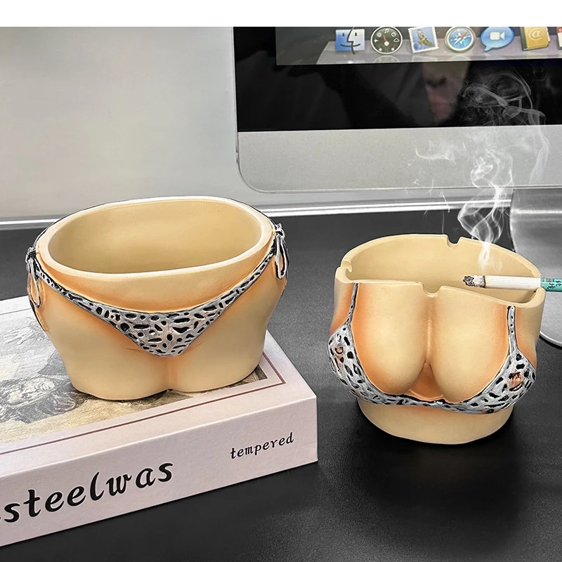 Cartoon Ashtray Sexy Leopard Print Bikini Cigar Ashtray Naked Woman Desktop Storage Container Smoking Accessories