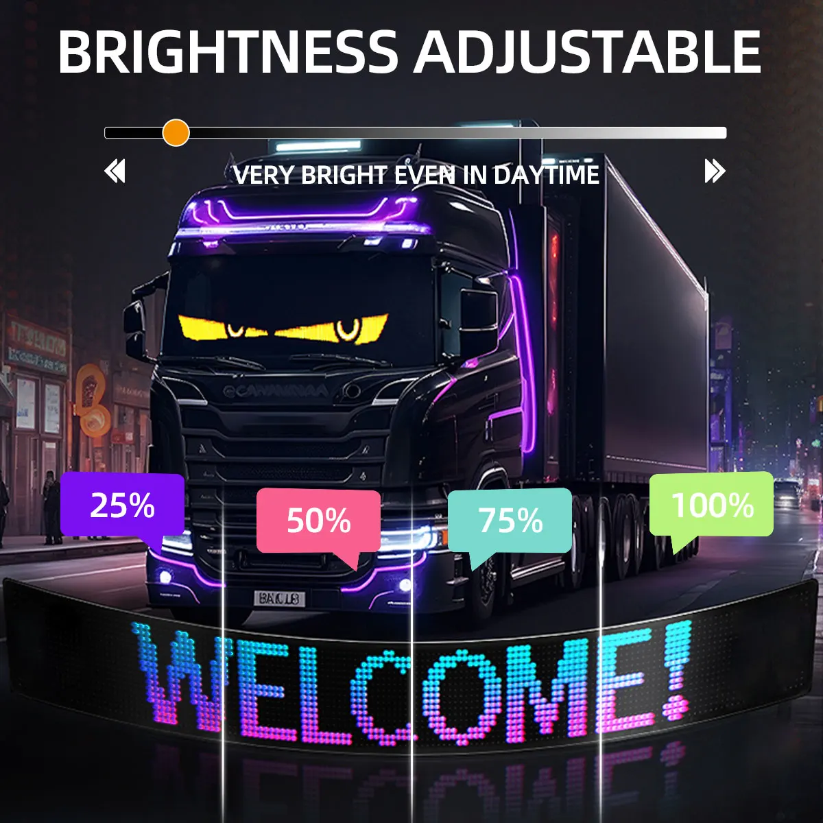 Pantalla suave LED para coche, pantalla publicitaria flexible montada en coche, aplicación USB, escaparate Bluetooth, pantalla dinámica Devil's Eye