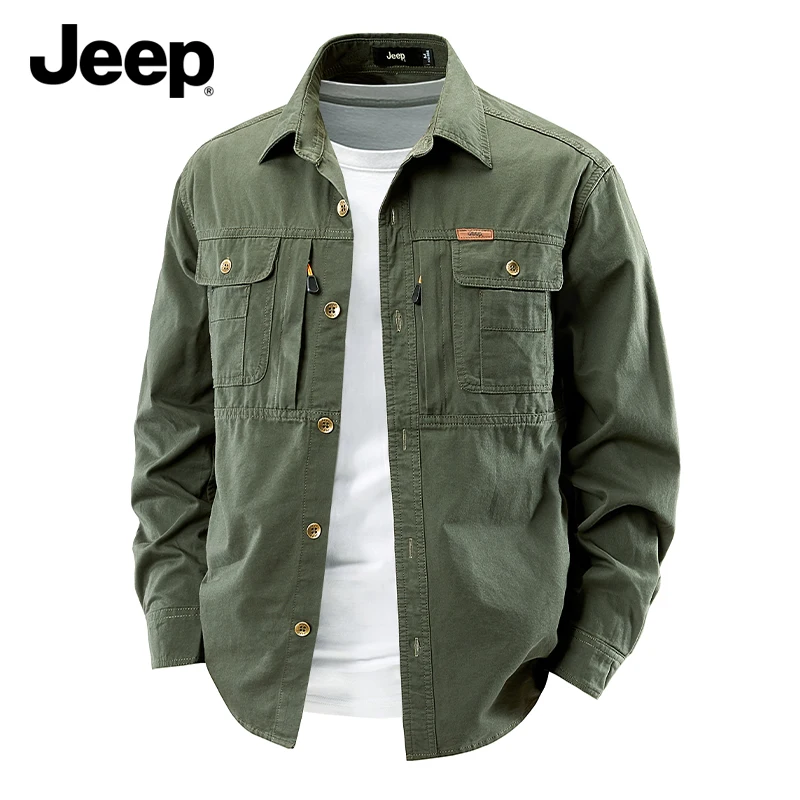 

Мужская рубашка с длинным рукавом Jeep, рубашка-куртка для активного отдыха, работы и повседневной носки, всесезонная.