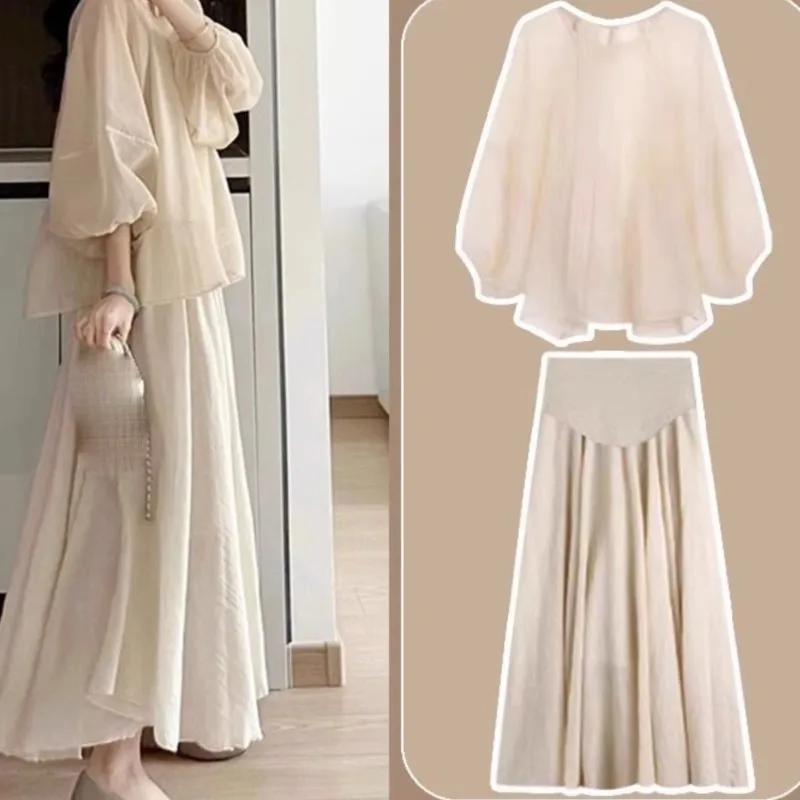 New Pregnant Women's Spring Chiffon Top Skirt 2-piece Set Maternity Summer Breathable Top Skirt Set Maternity Clothing Set LJ347 - view 5
