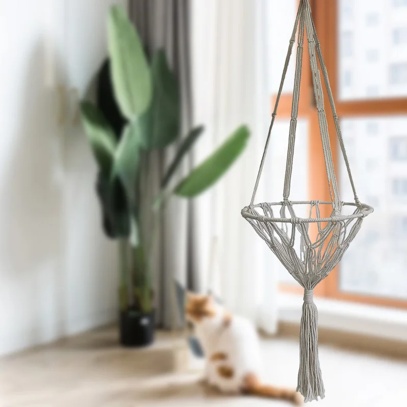 1PC New Pet Hammock Cat Swing Hand Woven Cotton Rope Cats Hanging Basket Kitten Hanging String Den Indoor Pend Nest Pets Supplie