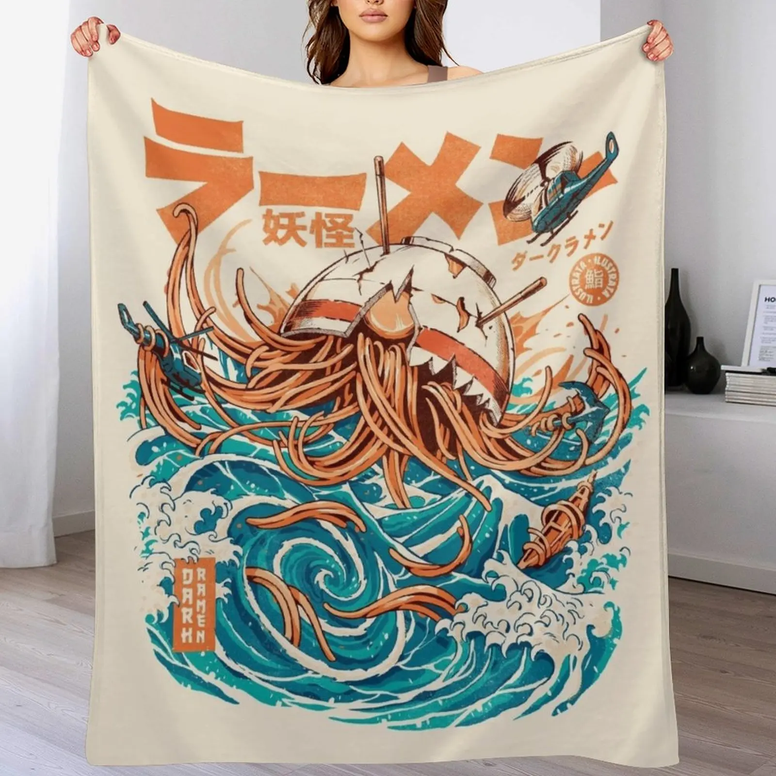 Dark Great Ramen off Kanagawa Throw Blanket Multi-Purpose For Sofa Thin Luxury Blankets