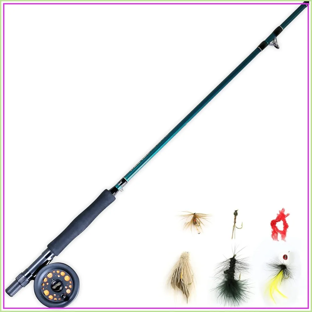 

Complete Fly Fishing Kit - 8ft 5/6wt 3-Piece Rod, Reel, Line & Tackle - Moderate Action Fiberglass - Perfect for Trout, Bass & More