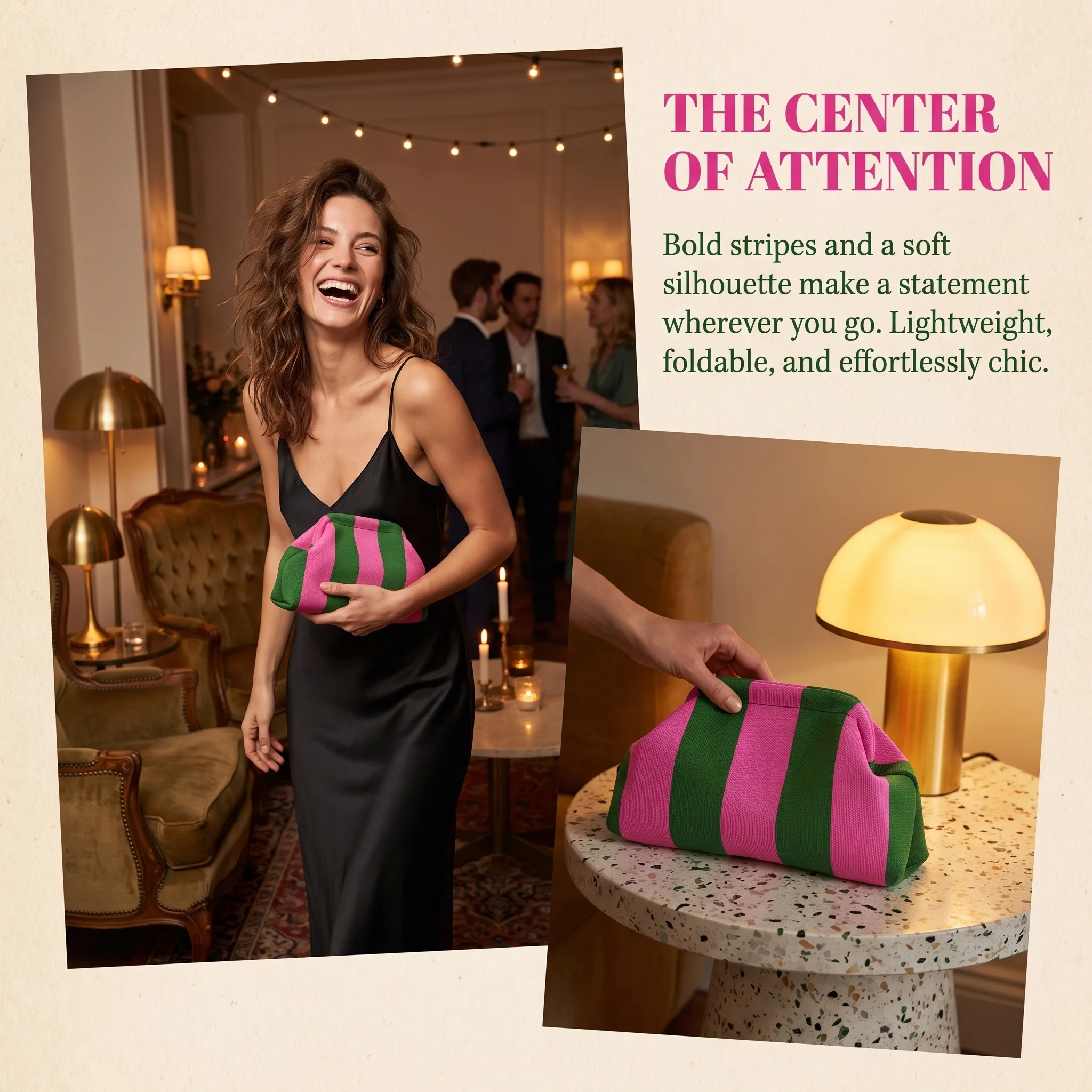 Pomelo Best Women Striped Knit Clutch Bag Twist Lock Large Storage Evening Handbag Multipurposes Travel Cosmetic Pouch view 6