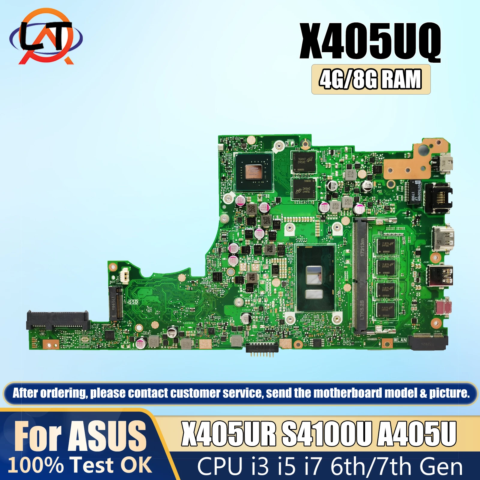 X405UQ Para ASUS X405UR S4100U X405UA V405U A405U S405U K405U F405U Laptop Placa-mãe CPU i3 i5 i7 6th/7th Gen 4G/8G-RAM