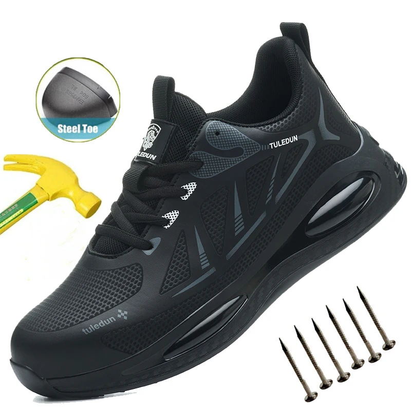 

Breathable Safety Boots Men's Indestructible Steel Toe Lightweight Anti-smash Anti-Puncture Work Shoes for Warehouse & Logistics