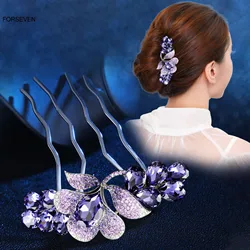 Simple Hair Combs Shiny Flower Rhinestone Hairpins Clips Women Girls Daily Hair Jewelry Bride Wedding Hair Styling Headpieces