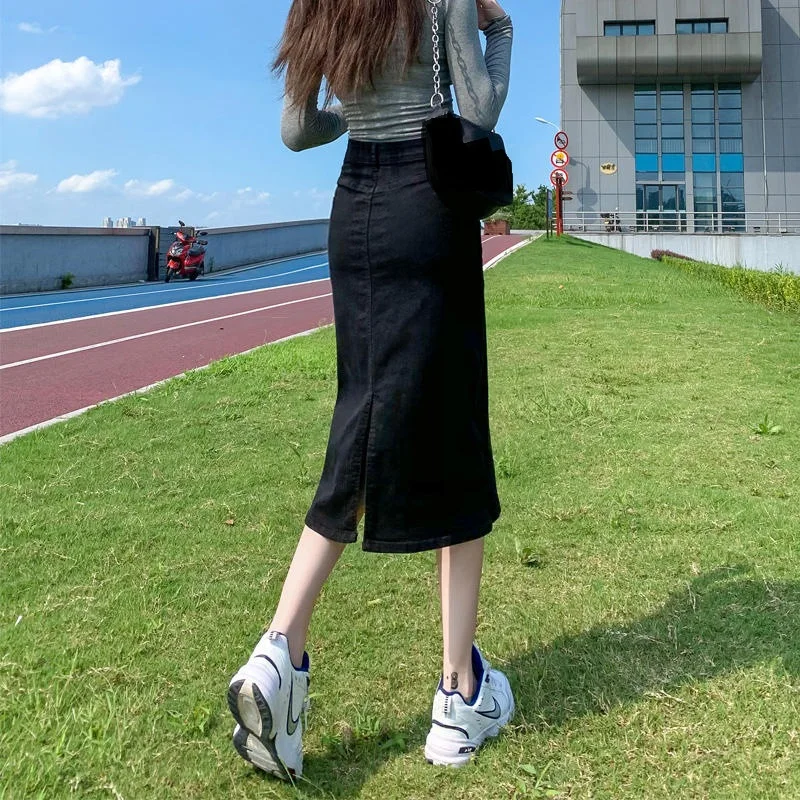 

2023 New Denim Skirt Half Skirt Women's Spring/Summer High Waist Back Split Straight Sleeve Wrap Hip A-line Skirt