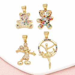 OCESRIO Fashion Multicolor Crystal Cute Bear Pendant for Necklaces Copper Gold Plated Dancer accesorios de joyería pdtb718