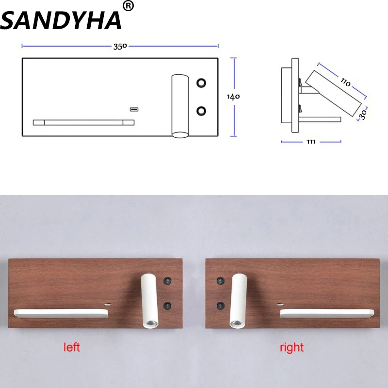 Imagem -06 - Sandyha-lâmpada de Parede com Carregador do Telefone Arandelas Usb Iluminação Noturna Prateleira Mesa Leitura de Cama Quarto Hotel Cabeceira Moderno