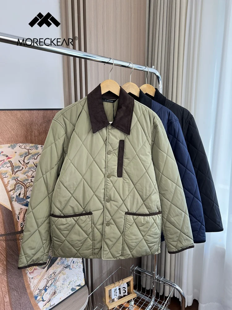 

Lightweight Warmth Sewn Diamond Pattern Casual Cotton Jaet for Men Faionable Urban Sle Stand Fit Long Sve Coat