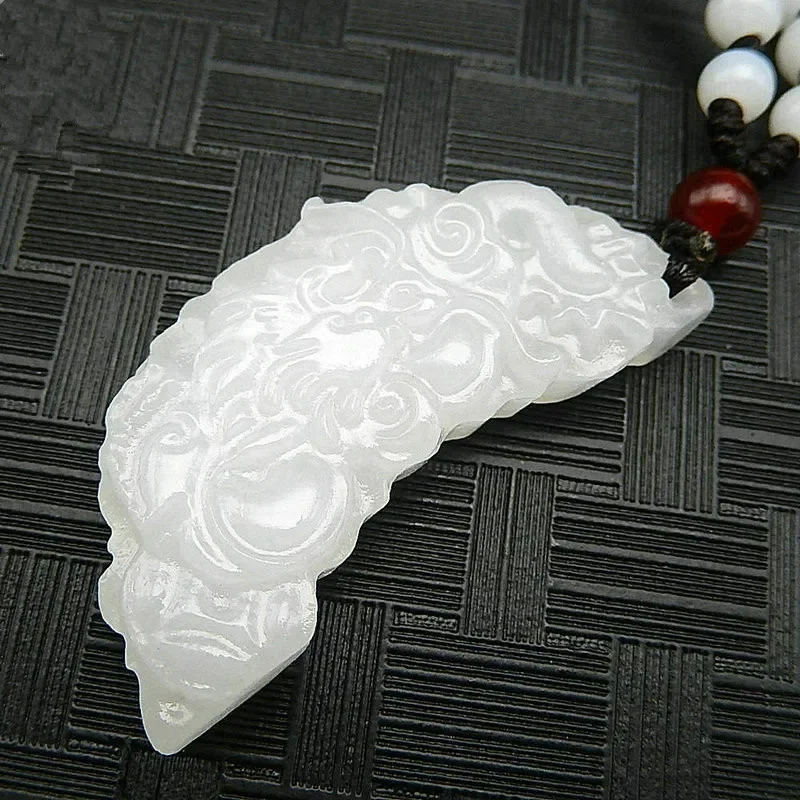 1 زوج الطبيعية الأبيض اليشم التنين والعنقاء قلادة عشاق الموضة قلادة مجوهرات هدايا لها حبل مجاني بالجملة