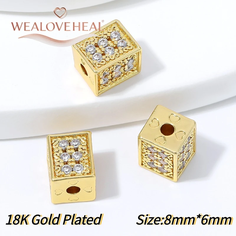 perlen, perlen für armband, perlen schmuckherstellung, 8mm Würfel-Abstandshalterperlen, 18K vergoldetes Messing, Mikro-Pavé-Zirkonia-Würfel-Trennperlen für DIY-Armbänder, Halsketten und Zubehör zur Schmuckherstellung – Detail 20