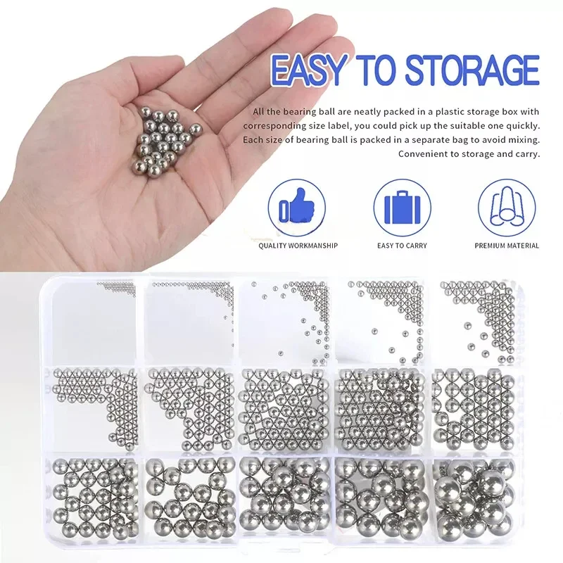 Surtido de bolas de rodamiento de acero, 580 Uds., capa de precisión, rodamiento, bola lisa en miniatura de 1-10mm