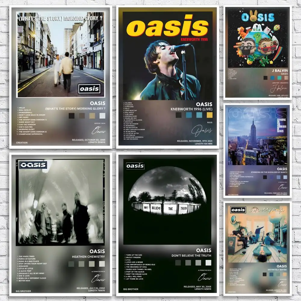 Affiche d'album de groupe de rock classique O-Oasis, décoration murale polyvalente HD imperméable, auto-adhésive, pour tout espace, cadeau idéal