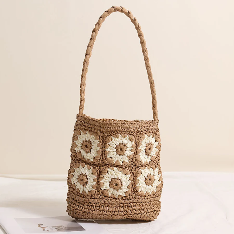 

Fashion Daisy flower single-shoulder straw bag new elegant hand-woven bag summer vacation beach bag versatile women's bucket bag