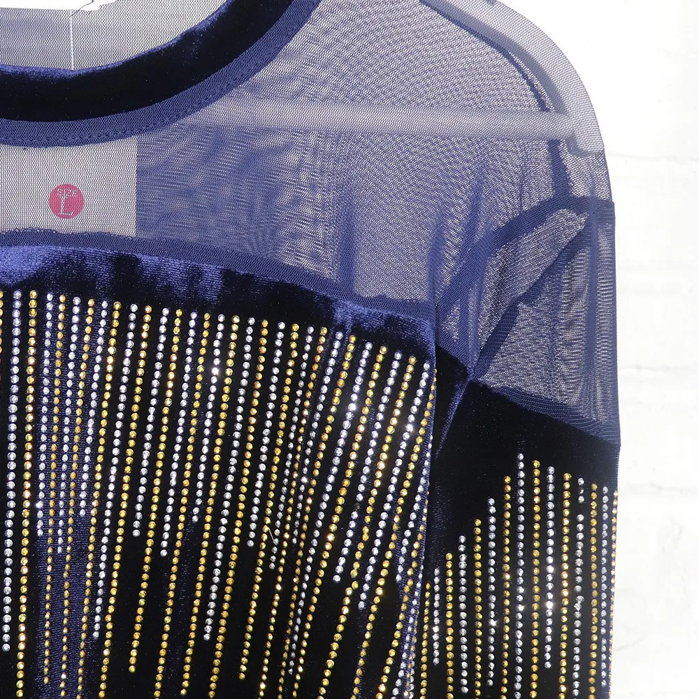 Abito da donna pleuche elasticizzato alla moda con pantaloni decorativi a maniche lunghe con perline di diamanti