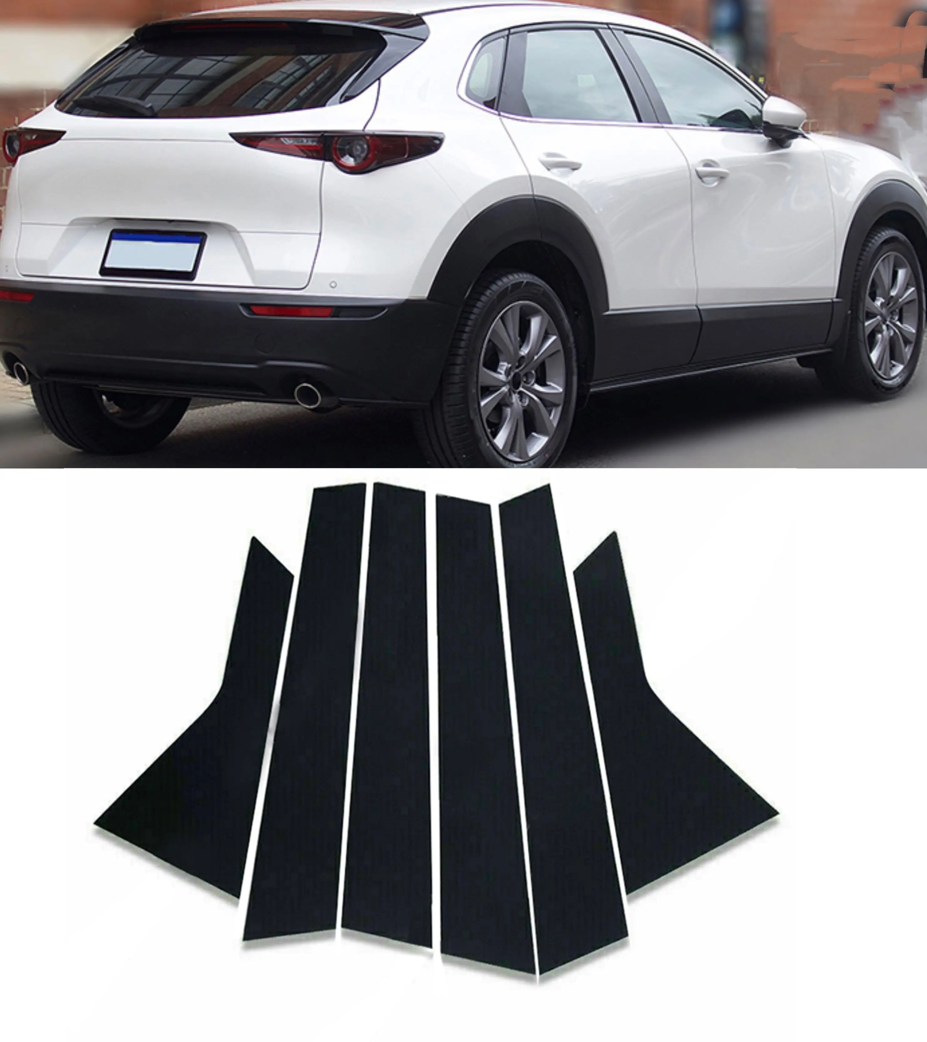 

6pcs Glossy Black Pillar Post Fit For Mazda CX-30 2020 2021 2022 2023 Door Window Column BC Trim Cover Decoration Accessories