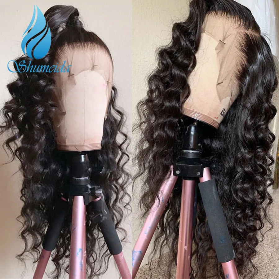 Shumeida Natural Black 13x6 Brazilian Hair Wig with Pre-Plucked Hairline Transparent Lace Wig Remy Human Hair Wig with Baby Hair