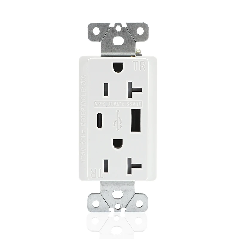 5V 3.1A 3.6A 5.0A Dual USB Port Type C Wall Outlet Socket Receptacle Tamper Resistant Power Outlet for Apple Samsung XIAOMI Use