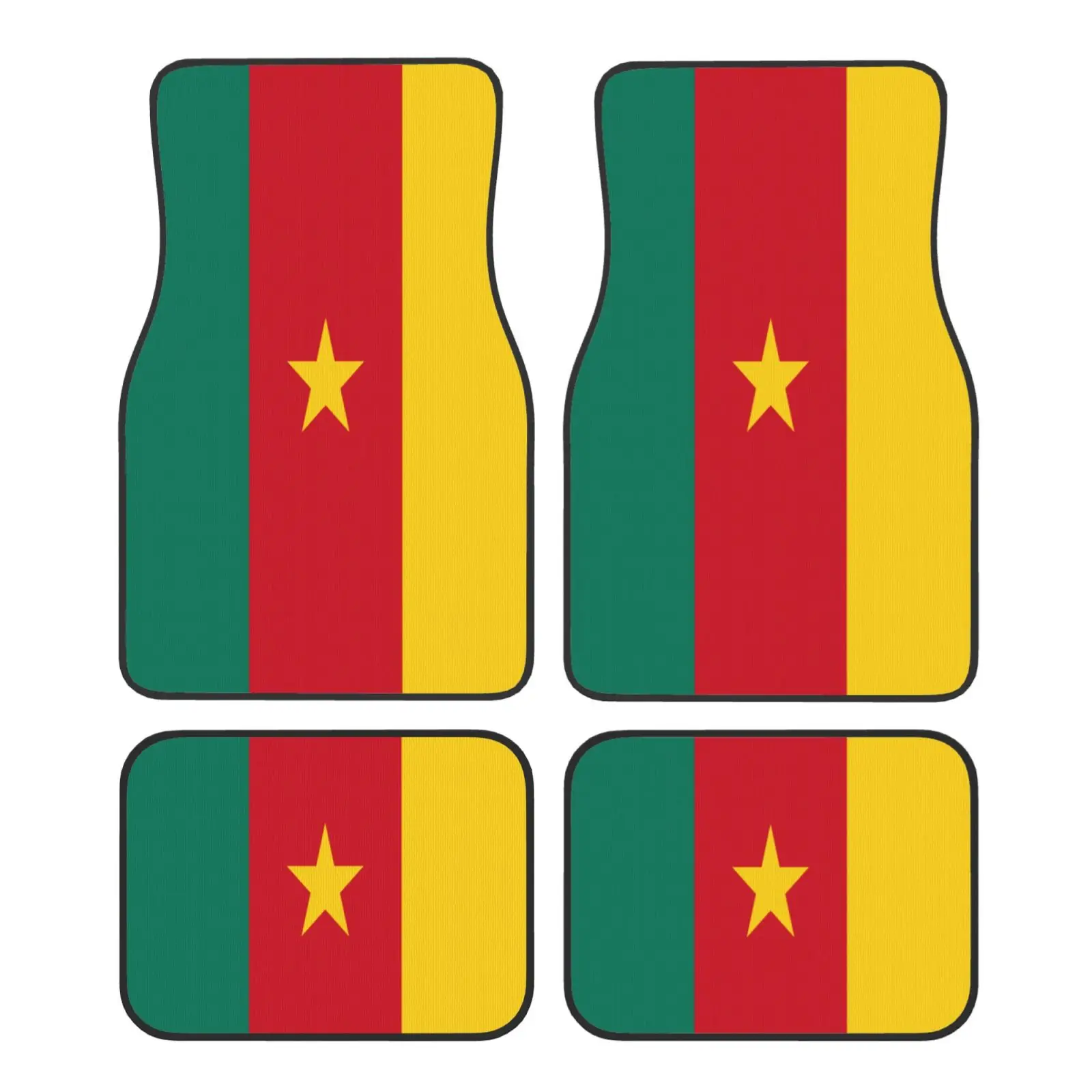 Flag of Cameroon Pattern 4pcs Car Floor Mats Set of 4pcs Non-Slip Absorbent Polyester Foot Mats Auto Interior Accessories