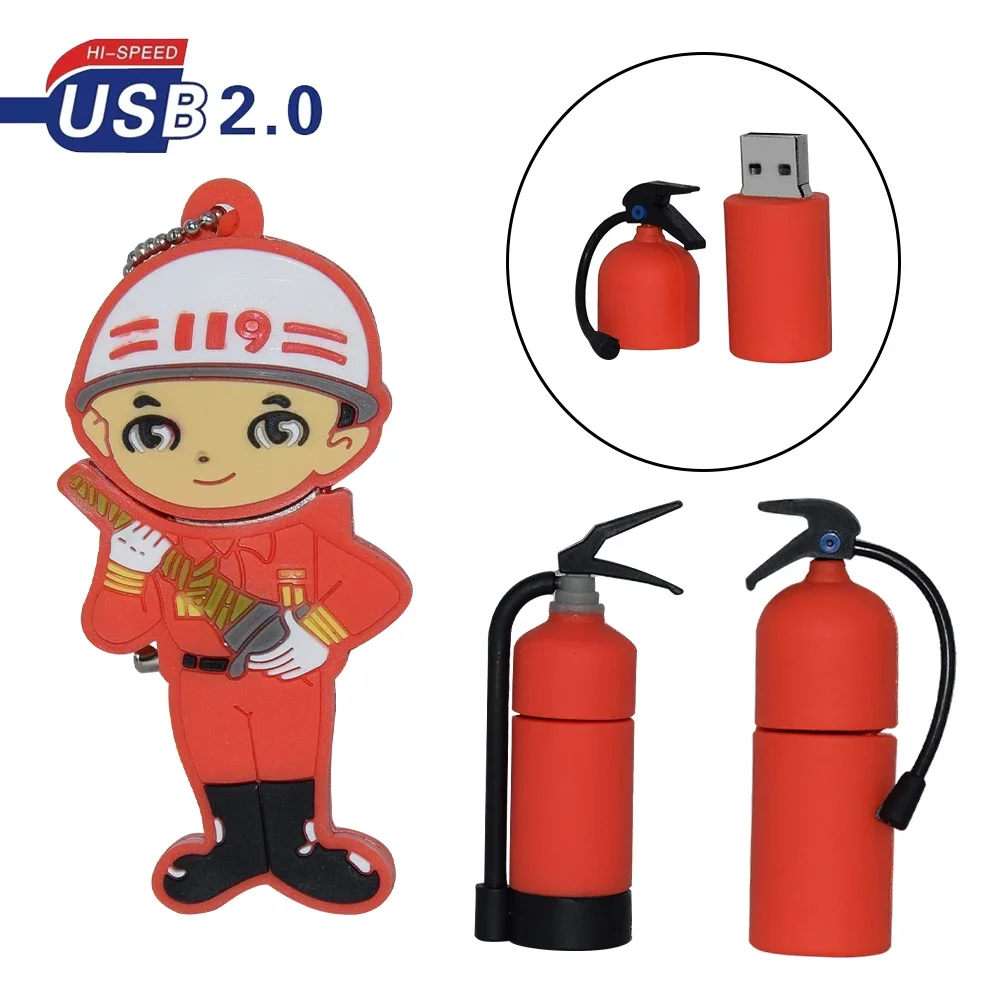 Cartoon Feuerwehr mann Feuerlöscher Pen drive Feuerwehr auto 128GB USB-Stick 256 GB USB-Flash-Laufwerk 16GB 32GB 64GB Erinnerungen Cle USB-Stick-Disk