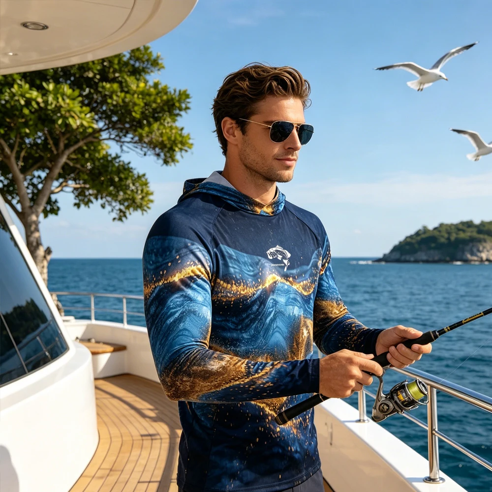 Men UV Hoodie Long Sleeve Fishing Wear Clothing Hooded Fishing Shirt UPF50+ UV Protection Fishing Hoodie Quick Dry for Fishing