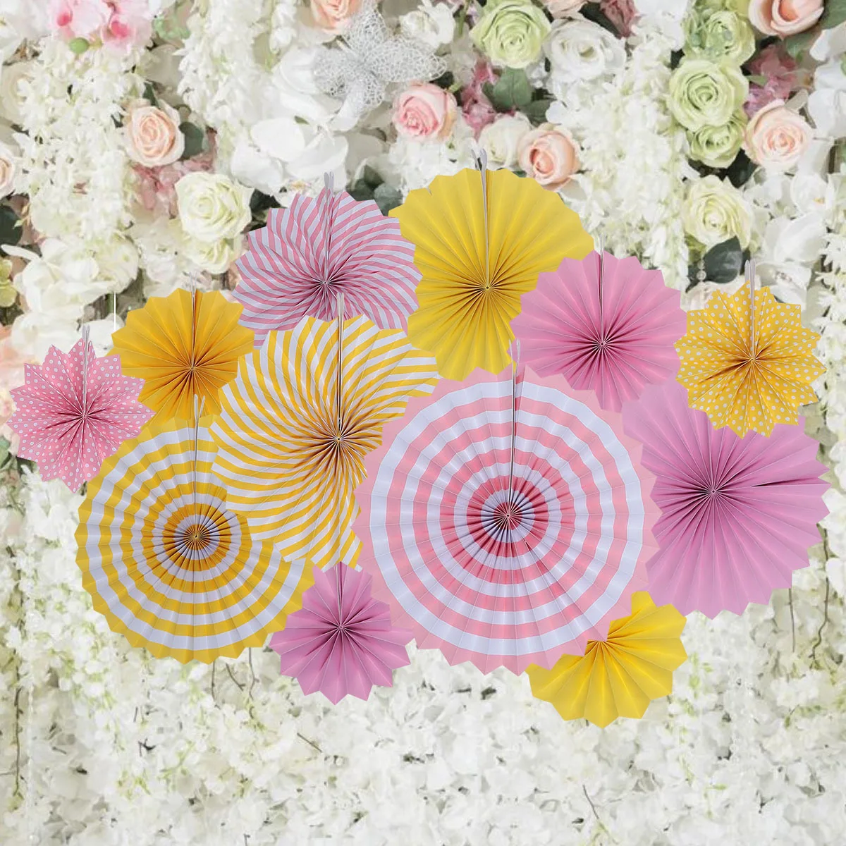 12 PCS Paper Flower Fan Ball Round Fans Fashion Garlands Festival Decorations Birthday Party