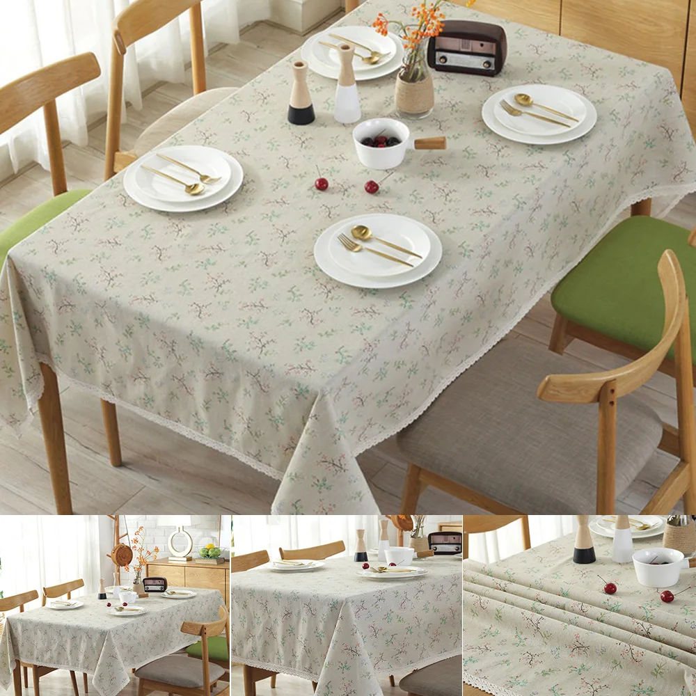 

Pastoral Style Small Floral Cotton and Linen Farmhouse Fringe Tablecloth, Party Picnic Kitchen Table Cloth Manteles Para Fiesta