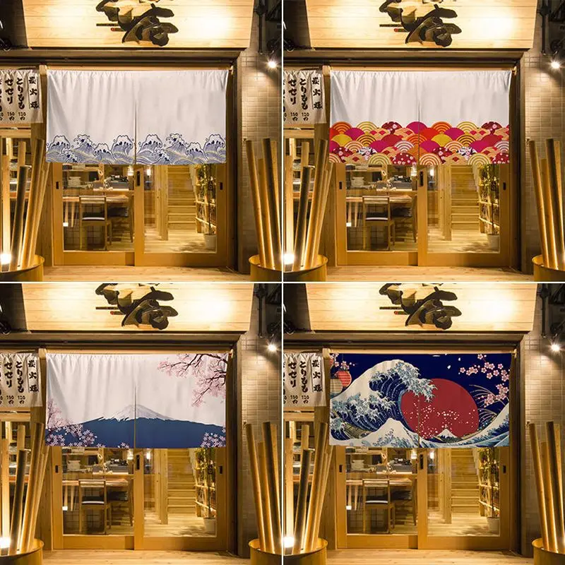 VIKAMA Ukiyo‑e Style Noren Curtain Traditional Japanese Pattern Room Divider for Sushi Shop Entrance Home Decoration