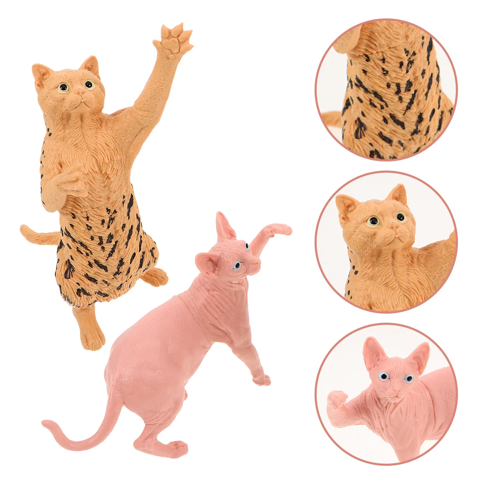 

2Pcs Realistic Hairless Leopard Cat Simulation Animal Decoration Miniature Desktop Ornament Plastic Cat Statue Home Decor