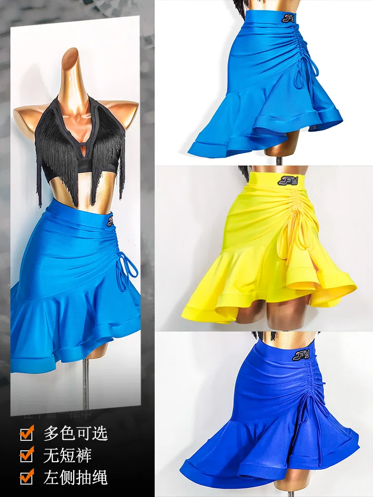 ใหม่เซ็กซี่กระโปรงลายก้างปลาสีสันสดใสเสื้อผ้าฝึกซ้อมเต้นละตินสำหรับผู้หญิงชัชช่า รุมบา แทงโก้ชุดกระโปรงเต้นรำละติน DN15932