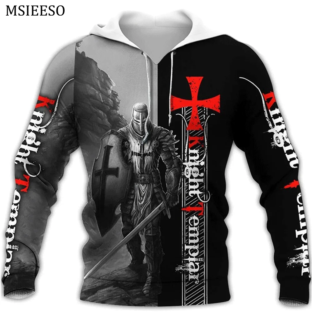 

MSIEESO Men Hoodie Knights Templar Graphics Printed Autumn Hooded Sweatshirt Unisex Pullover Casual Clothing Sudadera Hombre