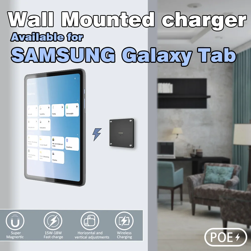 Zilvex POE Magnetic Wall Mount Charger for Samsung Galaxy Tab A9 A9+ S9 S9+ A8 10.1 10.4 – 15W Ethernet Powered Base + Case Kit