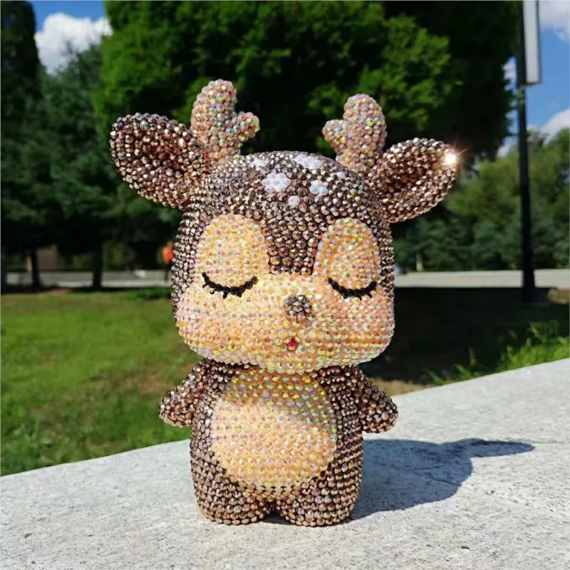 Blinged Sika Deer Coin Deposit Jar Diamond Mosaic Embroidery Piggy Bank Statue Kids Room Decorative Bithday Children's Day Gift