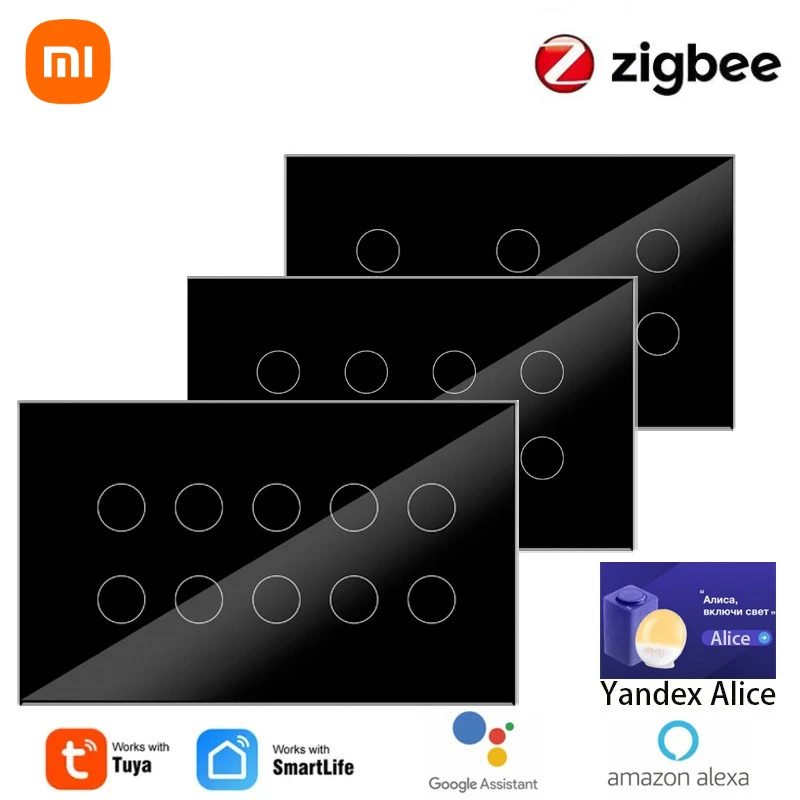 Xiaomi Tuya ZigBee Smart Wall Light Switch 6/8/10 Gang Touch Switch Wireless Remote Control For Alexa Google Home Voice Control