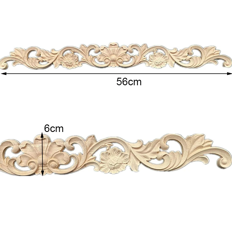 2PCS 40-56cm Wood Stick Flowers Carved Furniture Decorative Applique Ornaments Crafts Window Home Decoration Accessories