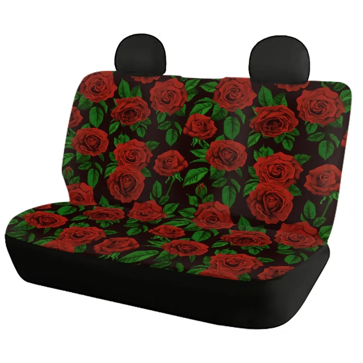 Red Rose Flower Printing Car Seat Cover Full Set for Women Front and Back Seat Covers Non-slip Heavy-Duty Car Protection Cushion