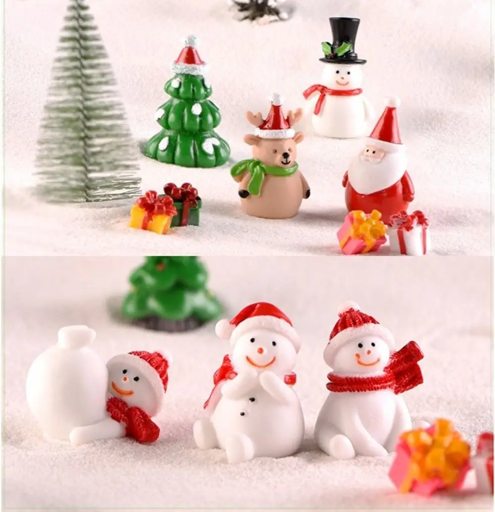 Gift Box Snow Scene Terrarium Figures Dollhouse Fairy Garden Micro Landscape Christmas Miniature Figurines Ornaments