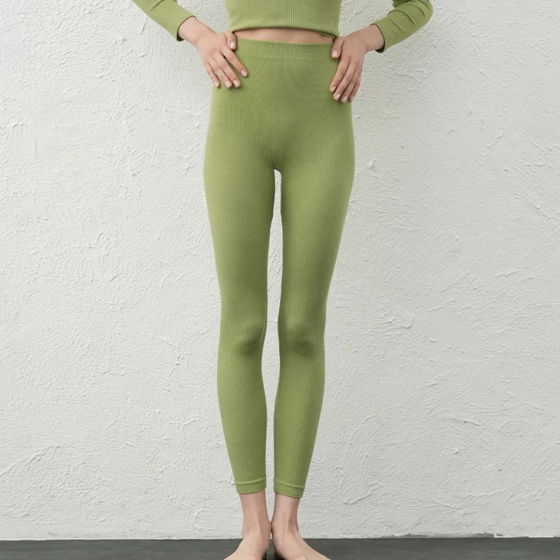 Woman Thermal Leggings, High Waisted, Silk Blend Fabric, Slim Basic Pants, 2023 Fall Winter Stretched Trousers, DALINN