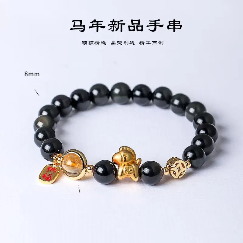 DIY Agate Horse Elastic Bracelet Gemstone Bangle Real Natural Jewelry Women Accessories Charm Lucky Energy Healing Gift Trendy