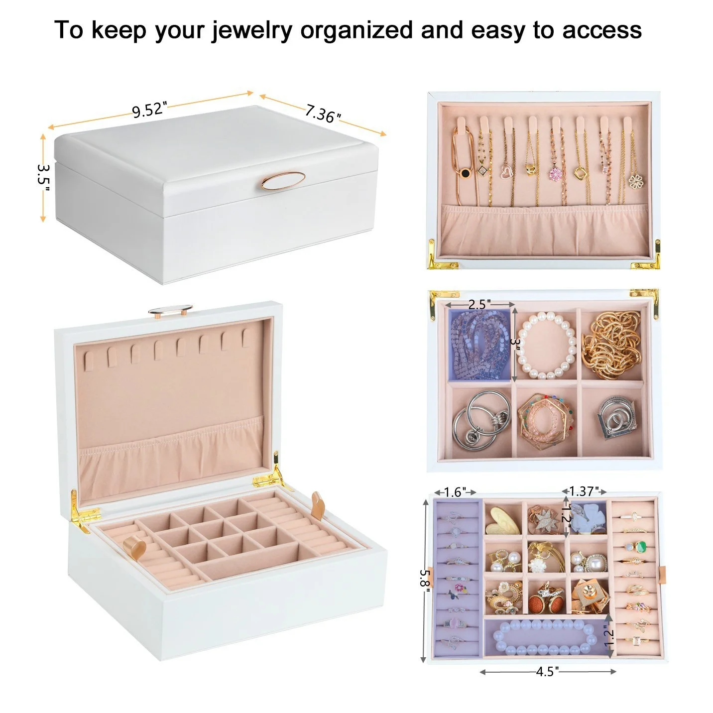 ASINGYER Luxury Jewelry Box Organizer Travel Storage For Case with Zipper High Grade Leather Display for Jewelers Accessories