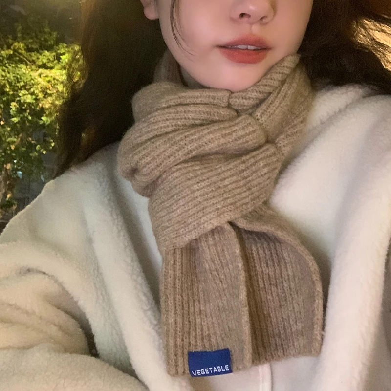 【IIOO】Cross Short Scarf For Women Winter Warm Wool Knitted Scarf Student Korean Style Couple Style All-match