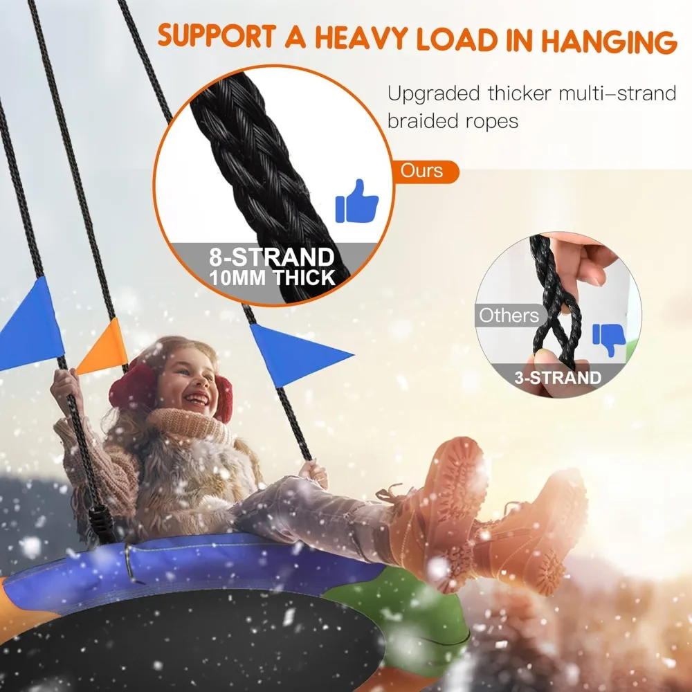 40-Zoll-Untertassen-Baumschaukel, fliegend, 900 Pfund Tragkraft, 2 zusätzliche Aufhängegurte, verstellbare mehrsträngige Seile, bunt, sicher