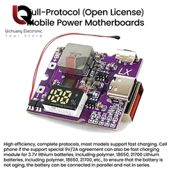 Bidirecional de alta potência móvel módulo placa de circuito, DIY mãe assentamento, carregamento rápido, 22.5W, PD3.0, PD2.0